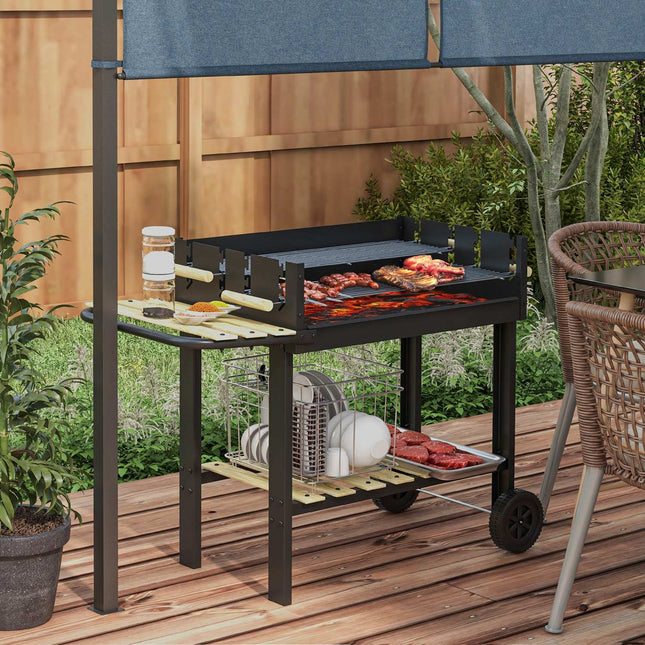 Charcoal grill, double grates, shelf and handle, 113x53.5x82.5 cm