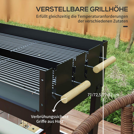 Charcoal grill, double grates, shelf and handle, 113x53.5x82.5 cm