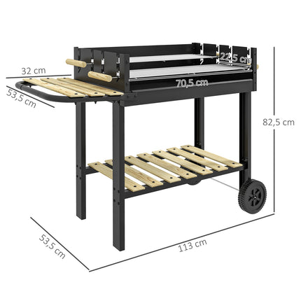 Charcoal grill, double grates, shelf and handle, 113x53.5x82.5 cm