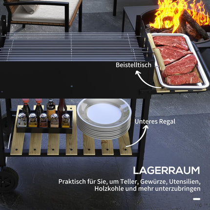 Charcoal grill, double grates, shelf and handle, 113x53.5x82.5 cm