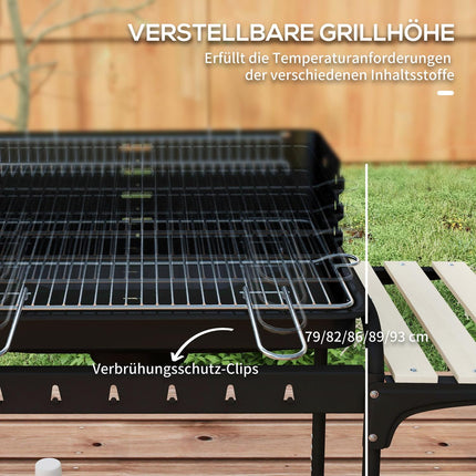 Metal charcoal grill - adjustable grid, wheels, shelf