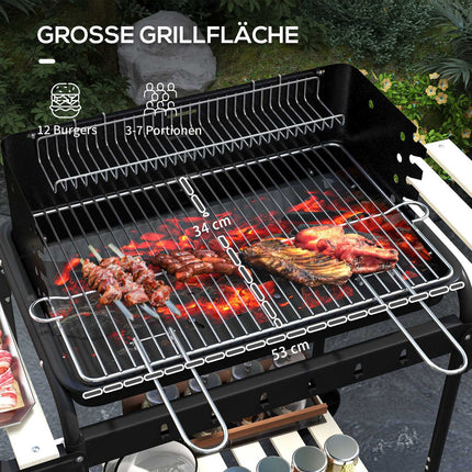 Metal charcoal grill - adjustable grid, wheels, shelf