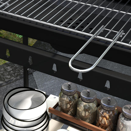 Metal charcoal grill - adjustable grid, wheels, shelf