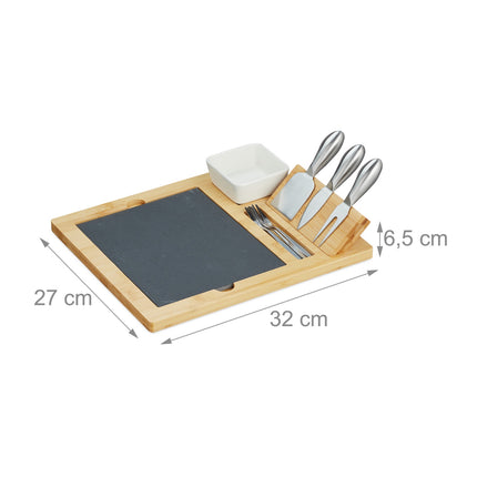 Cheese board in bamboo with accessories in 9 parts