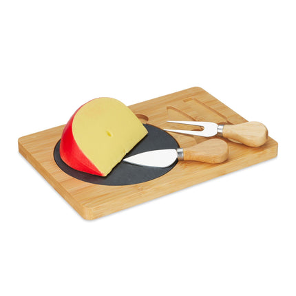 Cheese tray in bamboo with cutlery set in 2 parts