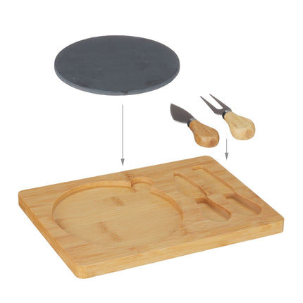 Cheese tray in bamboo with cutlery set in 2 parts