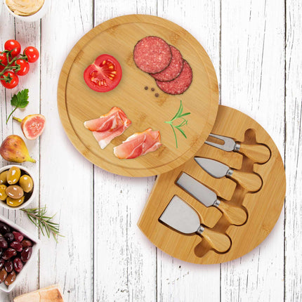 Cheese tray in bamboo with cutlery set in 4 parts