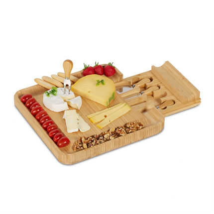 Cheese tray in bamboo with cutlery set in 4 parts