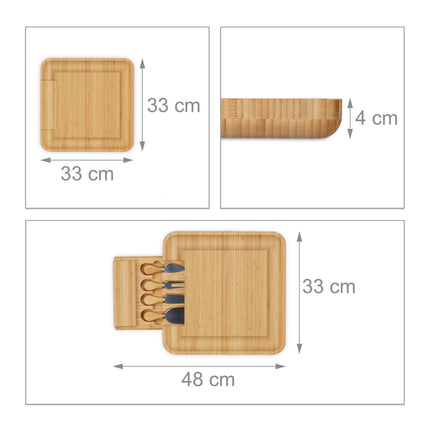 Cheese tray in bamboo with cutlery set in 4 parts