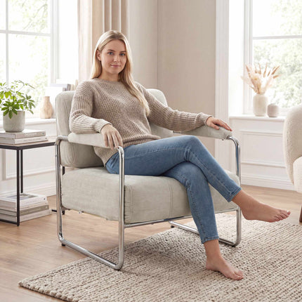 Chenille Accent Chair, Wide Seat, Thick Cushion, Beige
