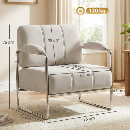 Chenille Accent Chair, Wide Seat, Thick Cushion, Beige
