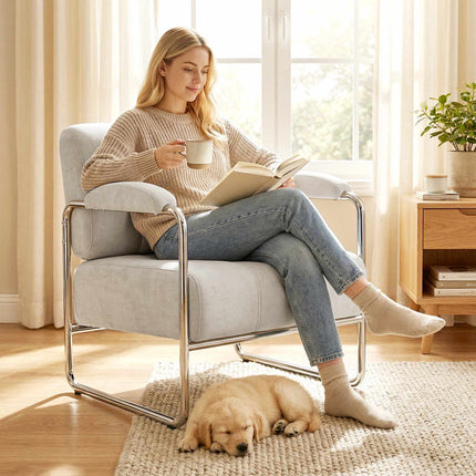 Chenille Accent Chair, Wide Seat, Thick Cushion, Beige