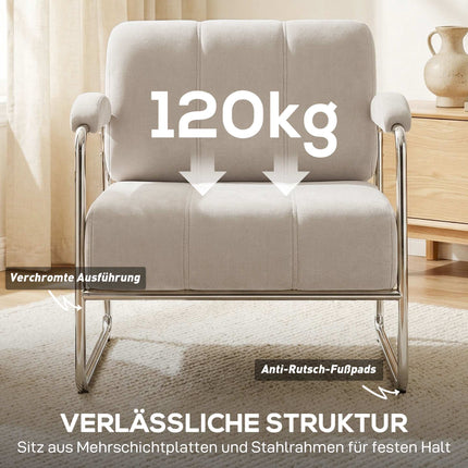 Chenille Accent Chair, Wide Seat, Thick Cushion, Beige