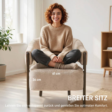 Chenille Armchair with Solid Wood Frame, Beige