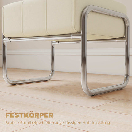 Chenille Footstool, Thick Cushion, Steel Legs, Beige