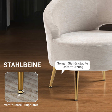 Chenille Lounge Chair with Gold Legs, Cream White