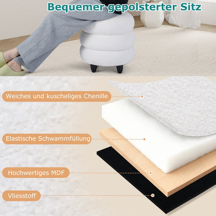 Chenille Storage Ottoman, 40.5 x 44.5 cm, White, Removable Lid