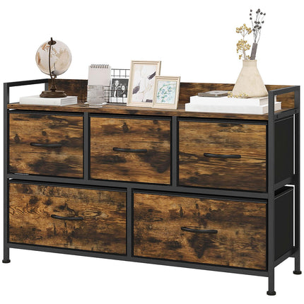 Rustic Brown Fabric Chest of 5 Drawers - Industrial Storage