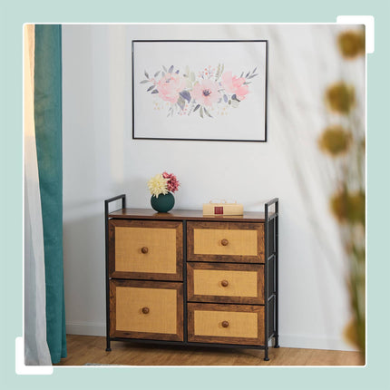 Chest of 5 drawers in rattan look