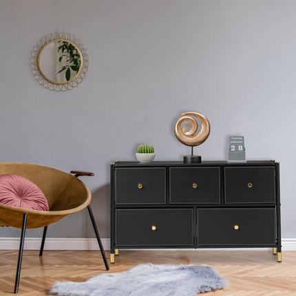 Chest of Drawers, 5 Compartments, Black and Gold