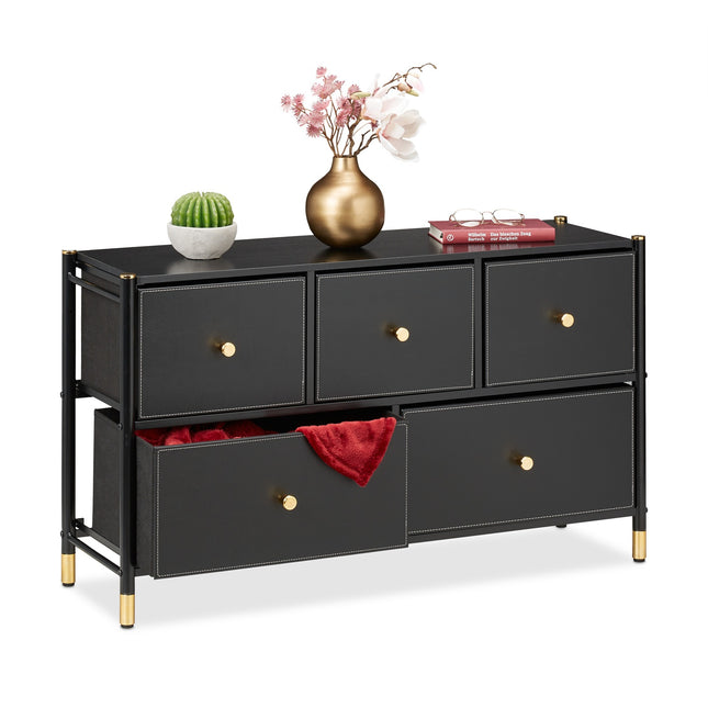 Chest of Drawers, 5 Compartments, Black and Gold