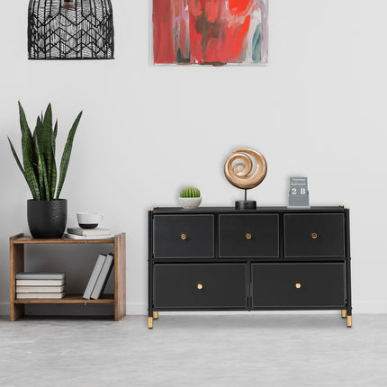 Chest of Drawers, 5 Compartments, Black and Gold