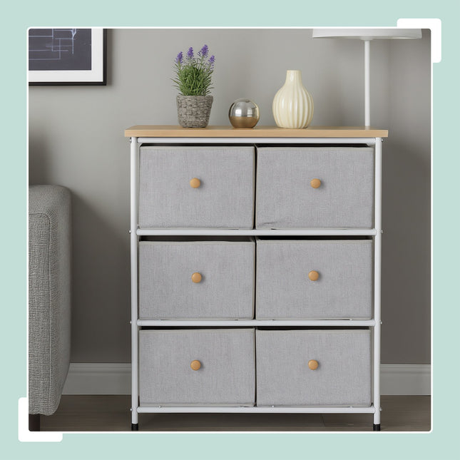Chest of Drawers, 6 Compartments, Metal and Fabric