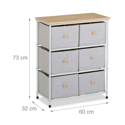Chest of Drawers, 6 Compartments, Metal and Fabric