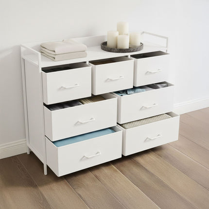 Chest of Drawers, 7 Fabric Bins, Metal & MDF