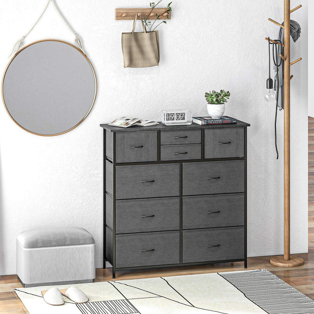 Chest of drawers, 10 fabric drawers, black steel frame