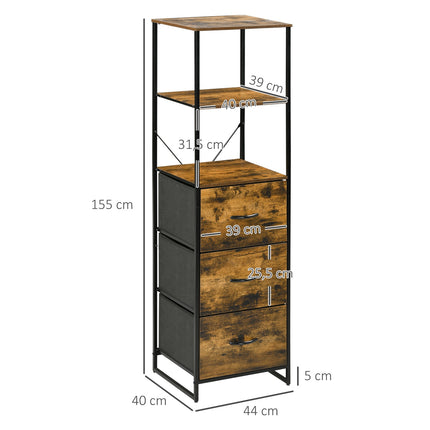 Chest of drawers, 3 fabric drawers, 2 shelves, Rustic brown