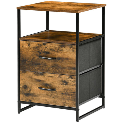 Rustic brown storage cabinet with fabric drawers