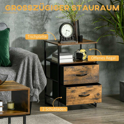 Rustic brown storage cabinet with fabric drawers