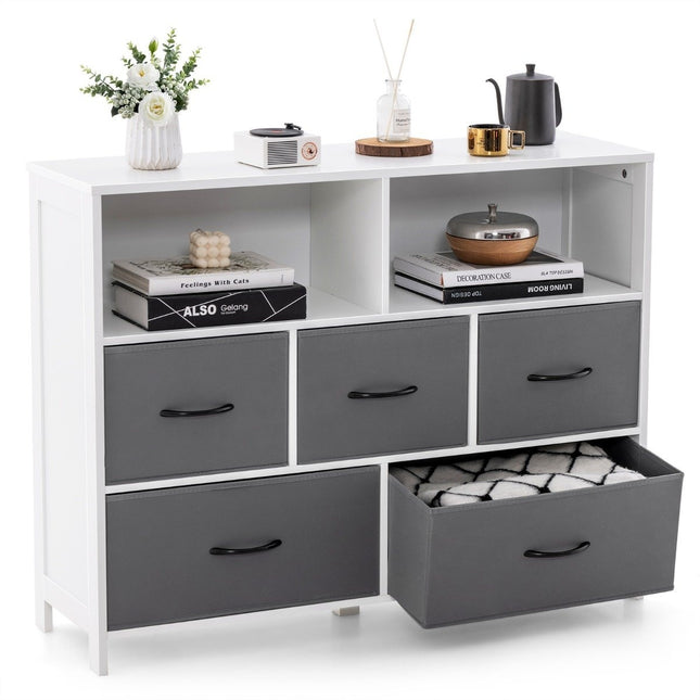 Chest of Drawers with 5 Drawers and Open Shelves, 100x30x78 cm