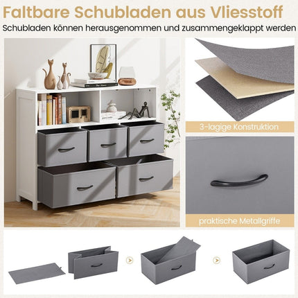 Chest of Drawers with 5 Drawers and Open Shelves, 100x30x78 cm