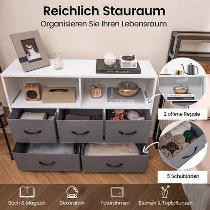 Chest of Drawers with 5 Drawers and Open Shelves, 100x30x78 cm