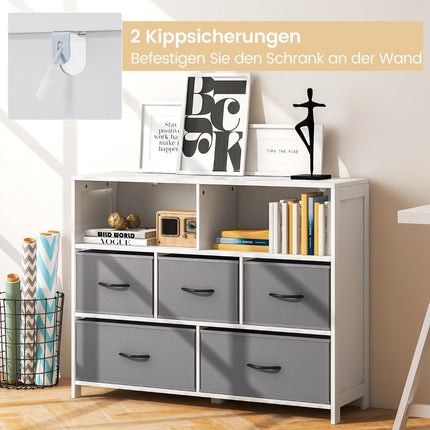 Chest of Drawers with 5 Drawers and Open Shelves, 100x30x78 cm