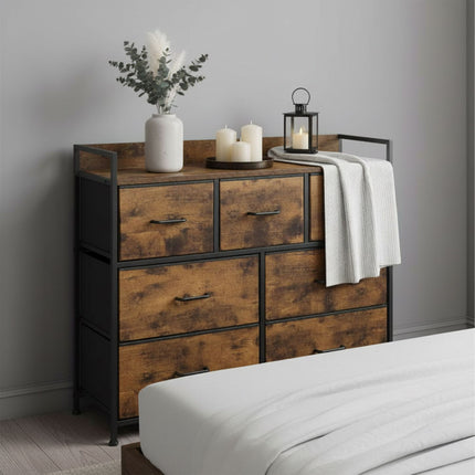 Chest of Drawers with 7 Fabric Bins, Metal Frame