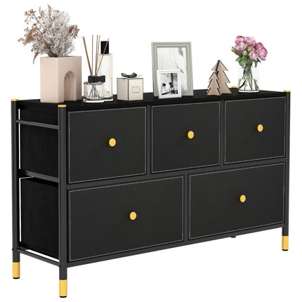 Chest of drawers for bedroom with 5 drawers wide fabric chest of drawers with metal frame 100 x 30 x 58.5 cm black