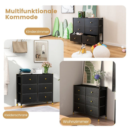 Chest of drawers for bedroom with 6 drawers high fabric chest of drawers with metal frame 89 x 30 x 76.5 cm black