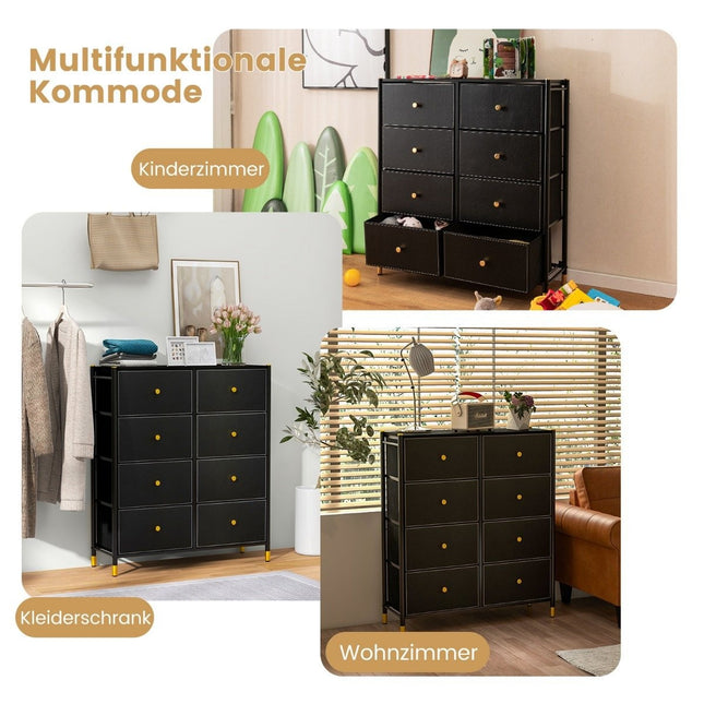 Chest of drawers for bedroom with 8 drawers high fabric chest of drawers with metal frame 89 x 30 x 98 cm black