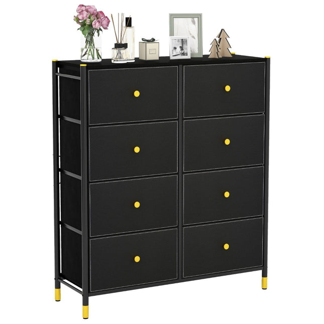 Chest of drawers for bedroom with 8 drawers high fabric chest of drawers with metal frame 89 x 30 x 98 cm black