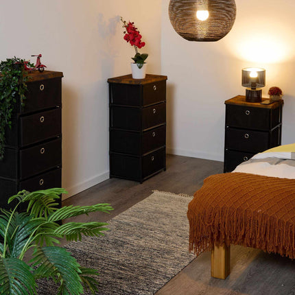 Chest of drawers in wooden design with fabric drawers