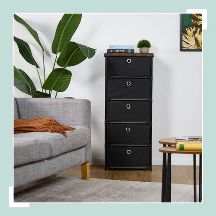 Chest of drawers in wooden design with fabric drawers