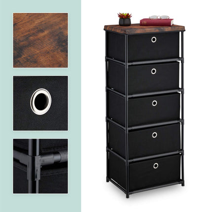 Chest of drawers in wooden design with fabric drawers