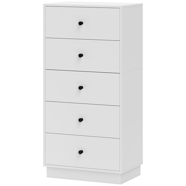 White wooden chest of drawers, storage cabinet with 5 drawers