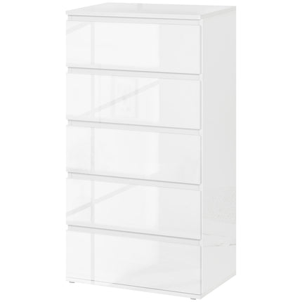 White dresser with 5 anti-tip tabs, 55x34x100 cm
