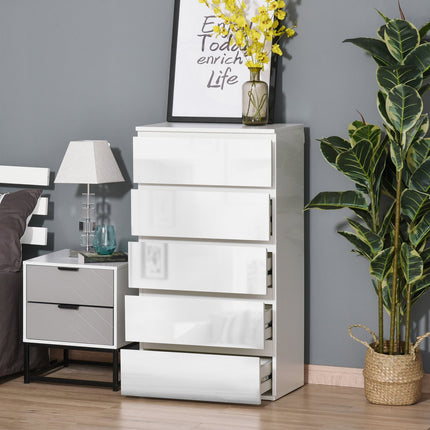 White dresser with 5 anti-tip tabs, 55x34x100 cm