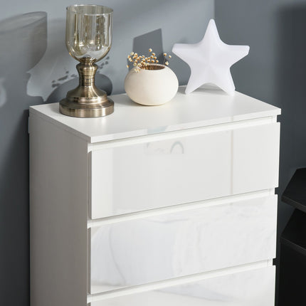 White dresser with 5 anti-tip tabs, 55x34x100 cm