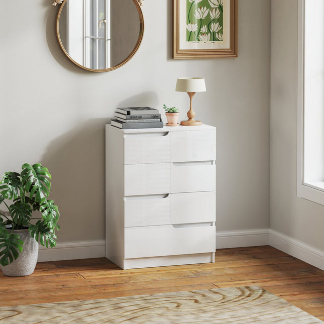 High gloss white dresser with 4 drawers, 60x40x85cm